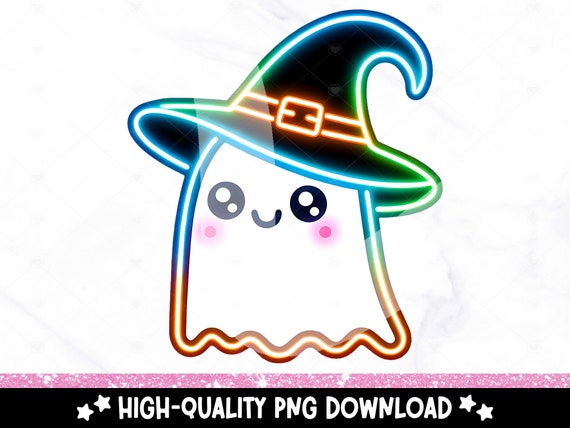 Neon Halloween Ghost PNG, Retro Halloween Witch PNG, Spooky Season Sublimation Clipart, Boujee Cute Ghost Design, Spooky Vibes, DTF Dtg