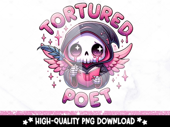 Tortured Poet PNG, Grim Reaper Poet Clipart, Spooky Sublimation Design, DTF Transfer File, Tortured Poet Tshirt Design, Tumbler Wrap, Mug
