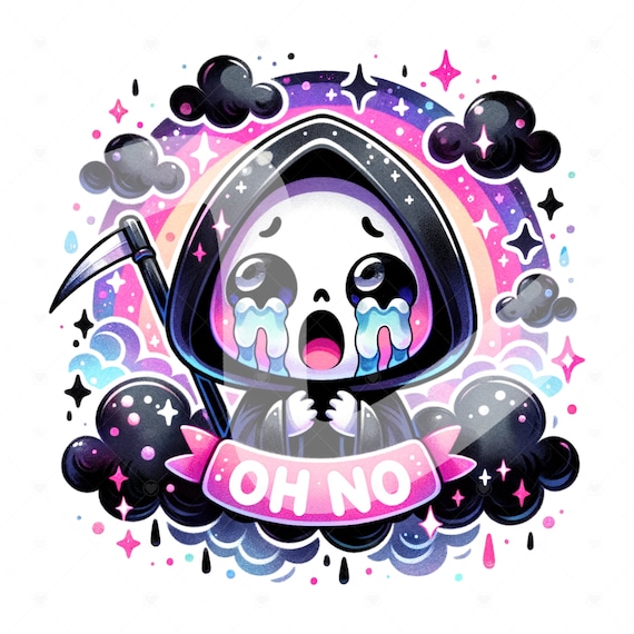 Depressed Grim Reaper PNG, Oh No Spooky Skeleton Clipart, Sad Skellie DTF Sublimation Design, Pastel Goth T-Shirt Design, Mug, Tumbler Wrap