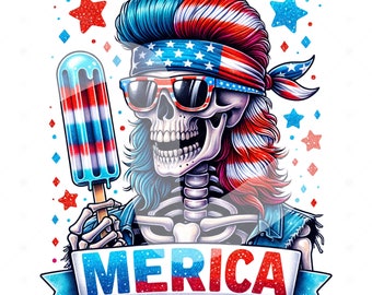 Funny 4th of July Skeleton PNG: Patriotic Clipart (Digital Download)