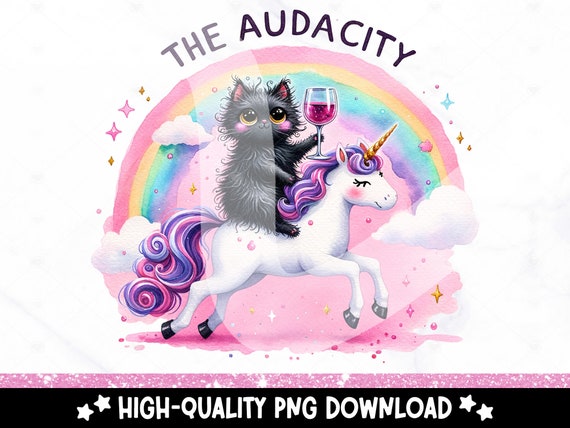 The Audacity Cat PNG, Sarcastic Black Cat Sublimation Design, Snarky Whimsical Cat Clipart, Popular Trendy Unicorn T-Shirt Digital Download