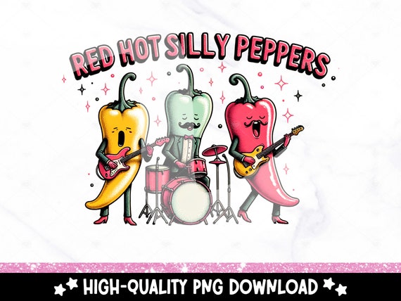 Red Hot Silly Peppers PNG, Funny Vintage Band Tee Clipart, Trendy Retro Design for Graphic Tees, Retro Sublimation Design, DTF File, Tumbler