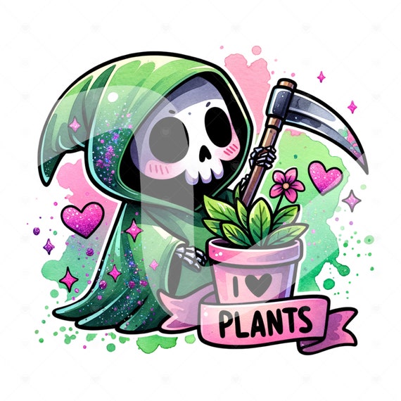 I Love Plants PNG, Funny Grim Reaper Clipart, Cute Gardening PNG, Trendy Plant Sublimation Design for Graphic Tees, DTF File, Stickers, Wrap