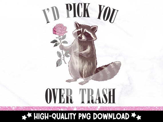 Funny Raccoon PNG, I'd Pick You Over Trash Sublimation PNG, Valentines Day Shirt Design, Unhinged Feral Raccoon Clipart, Sticker, Mug PNG