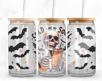 Cold Like My Soul Libbey Glass Can: Halloween Skeleton PNG (Digital Download)