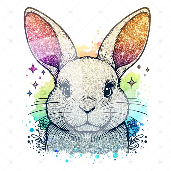 Glitter Easter Bunny Clipart, Cute Bunny Shirt Sublimation Design, Digital Download, PNG Instant DIGITAL ONLY, Glass Jar Png, Tshirt Design