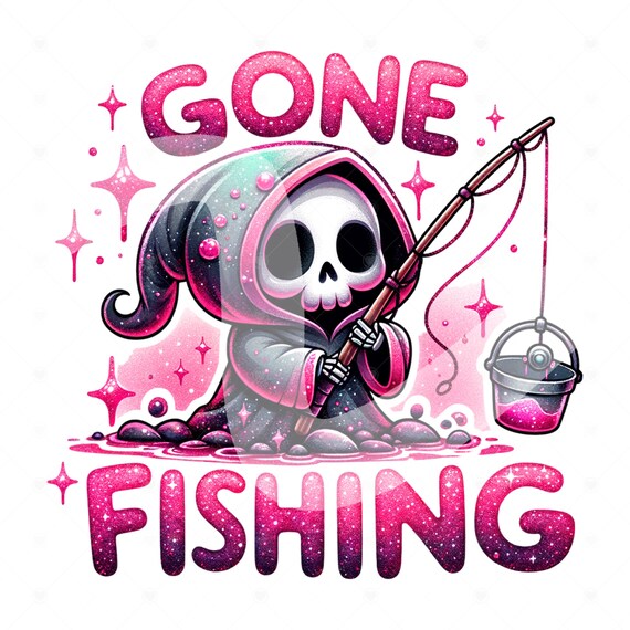 Funny Gone Fishing PNG, Spooky Fishing Clipart, Summer Grim Reaper Sublimation Design, Skeleton DTF Transfer, Mug, Tumbler Wrap, Sticker