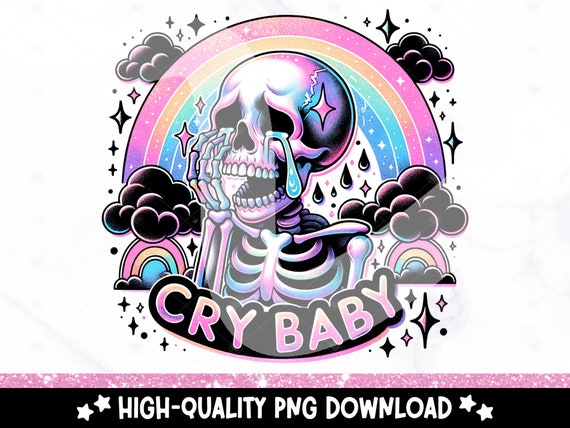 Cry Baby PNG, Crying Skeleton Clipart, Sad Snarky Skellie Sublimation Design, Depressed DTF Transfer File, Spooky Tshirt, Tumbler Wrap, Mug