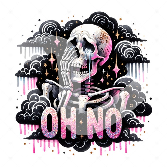 Snarky Skeleton PNG, Oh No Spooky Skellie Clipart, Sad Skeleton DTF Sublimation Design, Pastel Goth T-Shirt Design, Mug, Tumbler Wrap