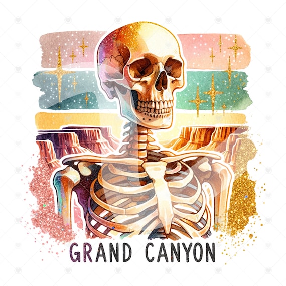 Grand Canyon Vacation PNG, Retro Skeleton Sublimation Design Download, Western Sublimations, Summer Skeleton Clipart, Summer Shirt Design