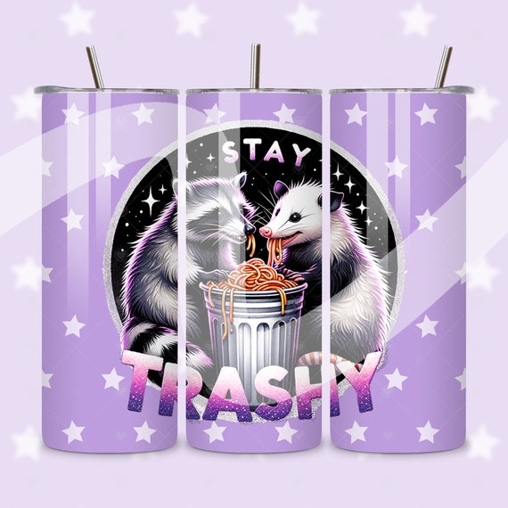 Stay Trashy Tumbler Wrap PNG, Raccoon and Opossum 20 oz Skinny Sublimation Design, Funny Trash Panda Wrap, Digital Download Instant PNG