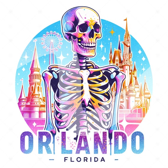 Orlando Florida Vacation PNG, Retro Skeleton Sublimation Design Download, Theme Park Sublimations, Summer Skeleton Clipart, Shirt Design