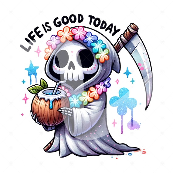 Funny Summer Skeleton PNG: Grim Reaper Clipart (Digital Download)