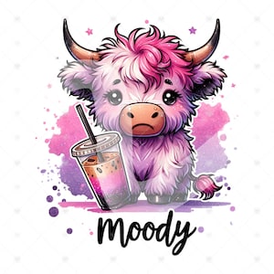 Moody Highland Cow PNG, Highland Cow Clipart, Heifer Cow Png, Western Cow Png, Tshirt Sublimation Design, Cute Coffee Cow Shirt Png