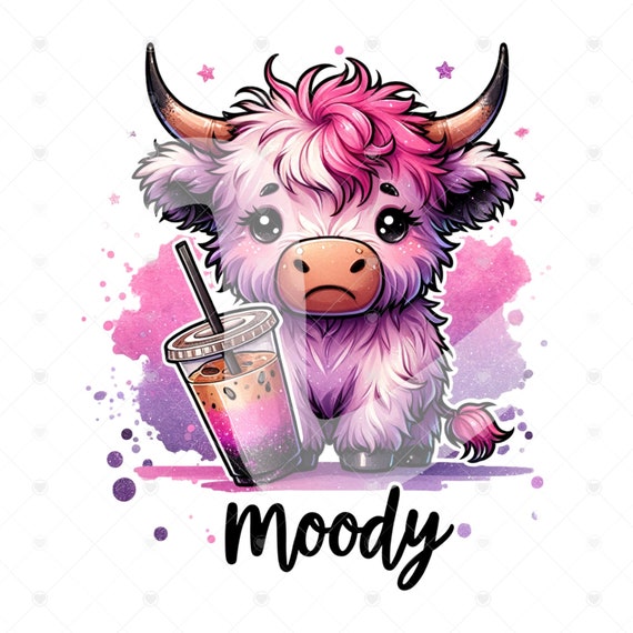 Moody Highland Cow PNG, Highland Cow Clipart, Heifer Cow Png, Western Cow Png, Tshirt Sublimation Design, Cute Coffee Cow Shirt Png