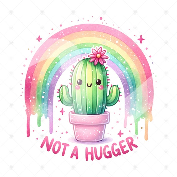 Not a Hugger Clipart, Funny Cactus Sublimation PNG, Snarky Tshirt Design File, Sublimate Shirt Design, Glass Jar Wrap, Cactus Tumbler Wrap