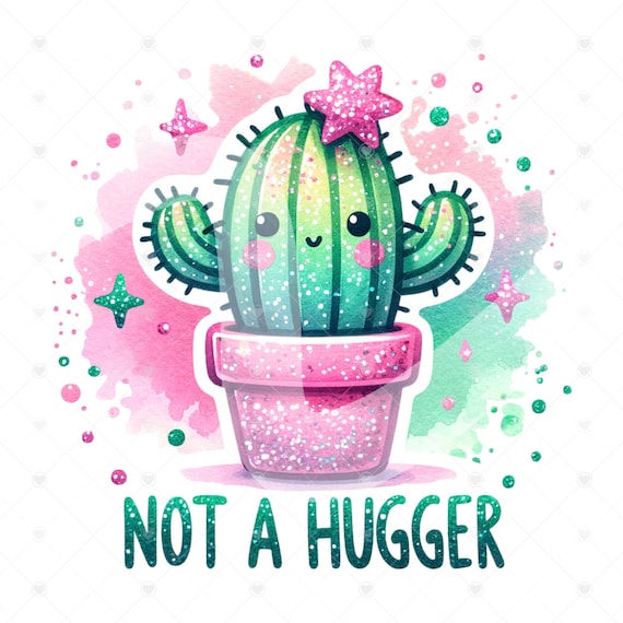 Funny Cactus Sublimation PNG, Not a Hugger Clipart, Snarky Tshirt Design File, Sublimate Shirt Design, Glass Jar Wrap, Cactus Tumbler Wrap
