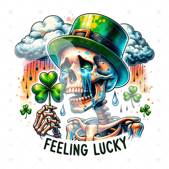 Skeleton St Patricks Day Clipart, Skeleton Leprechaun Sublimation Png, Feeling Lucky Png, Saint Patricks Day Shirt Png, Sublimation Design