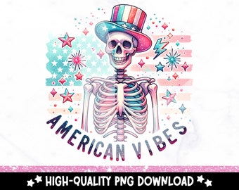 Funny 4th of July Skeleton PNG: American Vibes Clipart (Digital Download)