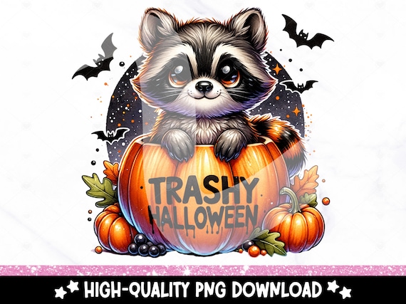 Trashy Halloween PNG, Funny Fall Raccoon Clipart, Cute Raccoon Sublimation Design, UV DTF Transfer File, Stay Trashy Tshirt, Tumbler Wrap