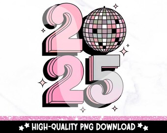 Retro 2025 Disco PNG: Odjazdowy projekt noworoczny (do pobrania cyfrowego)