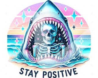 Funny Summer Skeleton Shark PNG Clipart: Snarky Sublimation Design (Digital Download)