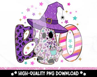 Boo Witch Ghost PNG: Trendy Halloween Coquette Clipart (Digital Download)