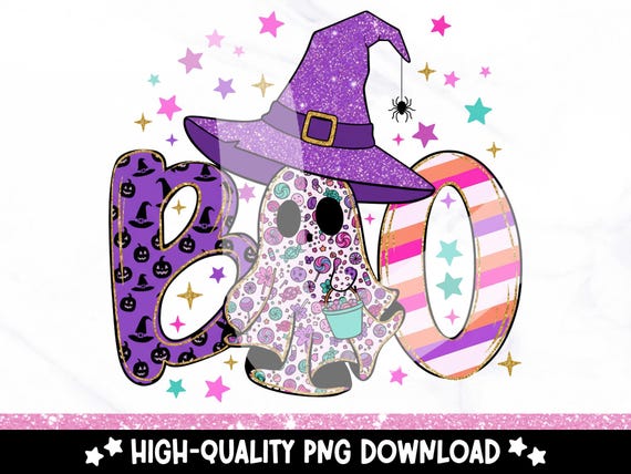Boo Witch Ghost PNG: Trendy Halloween Coquette Clipart (Digital Download)