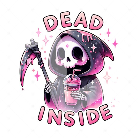 Dead Inside Grim Reaper Clipart, Coffee Shirt Sublimation Design, Digital Download, PNG Instant Digital Download, Tshirt DTF Transfer Design