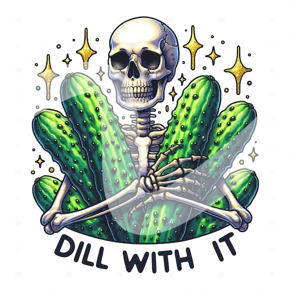 Dill With It PNG Sublimation, Skeleton Pickle PNG Design, Dill Pickle Clipart, Adult Humor Png, Pickle DTF Transfer, Funny Skeleton Shirt