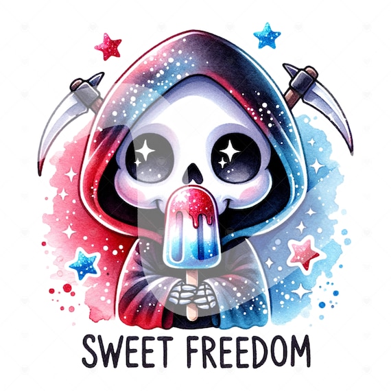 Funny Fourth of July Clipart, Sweet Freedom PNG, Cute Grim Reaper Sublimation Design, 4th of July DTF Transfer, Trendy Shirt, Mug, Sticker