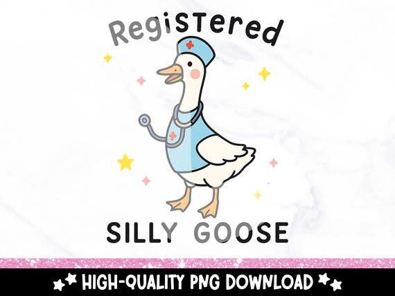 Registered Silly Goose PNG, Funny Nurse Goose Clipart, Sublimation Design Download, Medical Humor for Shirts Mugs Stickers & Gifts, RN PNG
