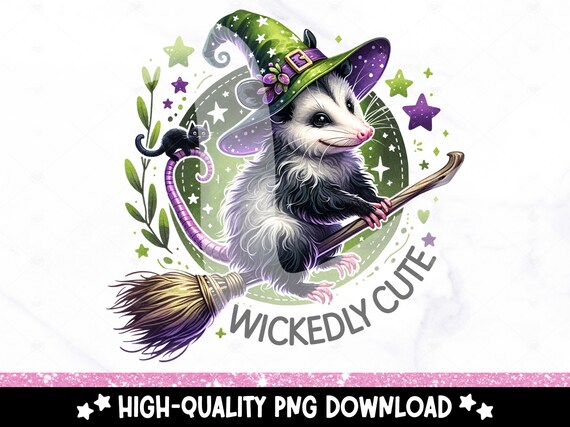 Halloween Opossum PNG, Wickedly Cute Sublimation Design, Funny Possum Digital Download, Spooky Witch Shirt DTF Transfer, Tshirt, Mug Print