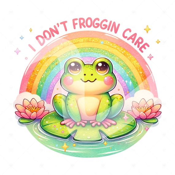 Funny Frog PNG, I Don't Froggin Care Clipart, Funny Animal Sublimation Design, Snarky Froggy, Lily Pad Clipart, Rainbow Pastel Shirt Design
