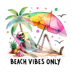 Funny Summer Skeleton Clipart: Beach Vibes PNG (Digital Download)