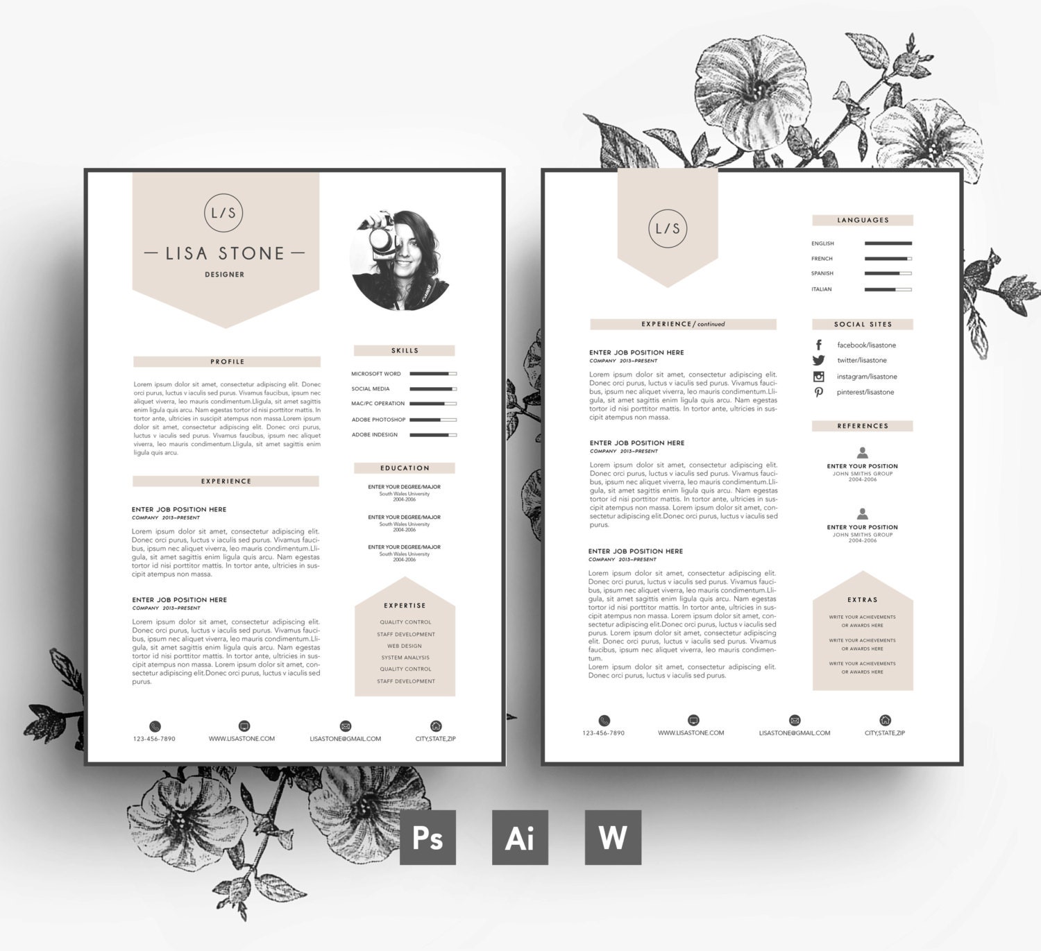 Modern template/ Business car/CV template/Cover | Etsy Modern template/ Business car/CV template/Cover | Etsy