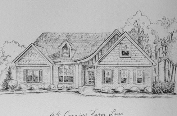 Custom Ołówek Rysunek Dom 8x10 Szkic Ołówkiem Dar Nieruchomości Obecny Rocznica Custom Ilustracji