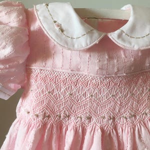 Girls Pink Clipped Spot Cotton Hand Smocked Dress in Size 6 - 12 months