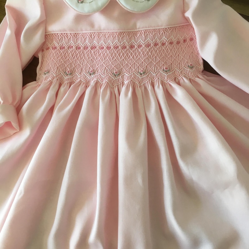 Hand Smocked Collar Long Sleeve Blouse In Baby Pink (0-12mths)