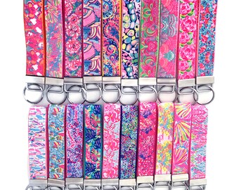 Lilly Pulitzer Key Fob (35 Different Prints), First Impression, Exotic Garden, Lilly Pulitzer Wristlet, Lets Cha Cha, Psychedelic Sun, mini
