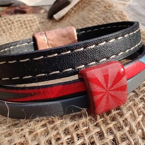Herren Leder Manschette Armband mit Keramik Focal Slider und magnetische Verschluss