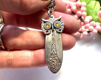 Owl pendant. Spoon necklace. Owl jewelry. Owl  necklace. Silverware necklace.  owl spoon necklace. spoon jewelry, silverware jewelry