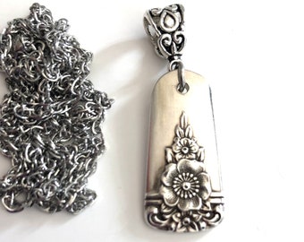 Vintage Silverware Spoon Pendant Necklace: Upcycled Floral pendant, Spring Charm