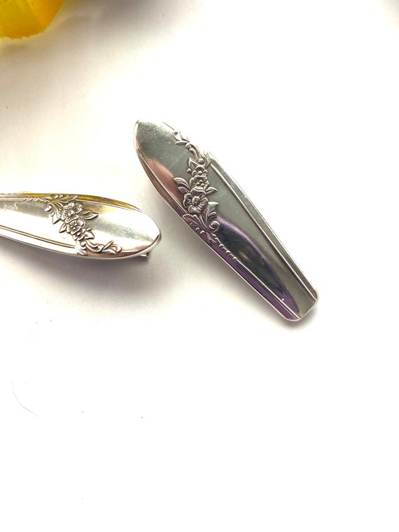Vintage hand made silver hair barrette Sterling Silver Hand Stamped Navajo Barrette Hair Clips Set  main image 4