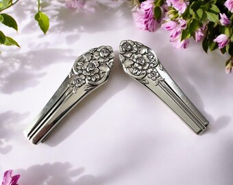 Two antique silverware barrettes handmade by local artisan clips made in France. Vintage Silverware Hair Barrettes - Handcrafted Unique  main image 3