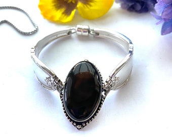 Black onyx spoon Bracelet, silverware bracelet, silverware bracelet, spoon jewelry, silverware jewelry, flatware bracelet,  onyx bracelet