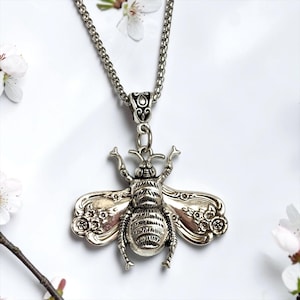 Silverware Bee Pendant: Vintage Spoon Bee necklace, Magnolia silverplate
