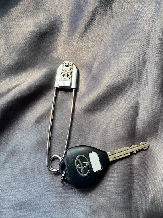 Jumbo Safety Pin Keychain With Antique Silver Plated Spoon End Scarf Pin Hat Pin Key Holder Coronation Etsy
