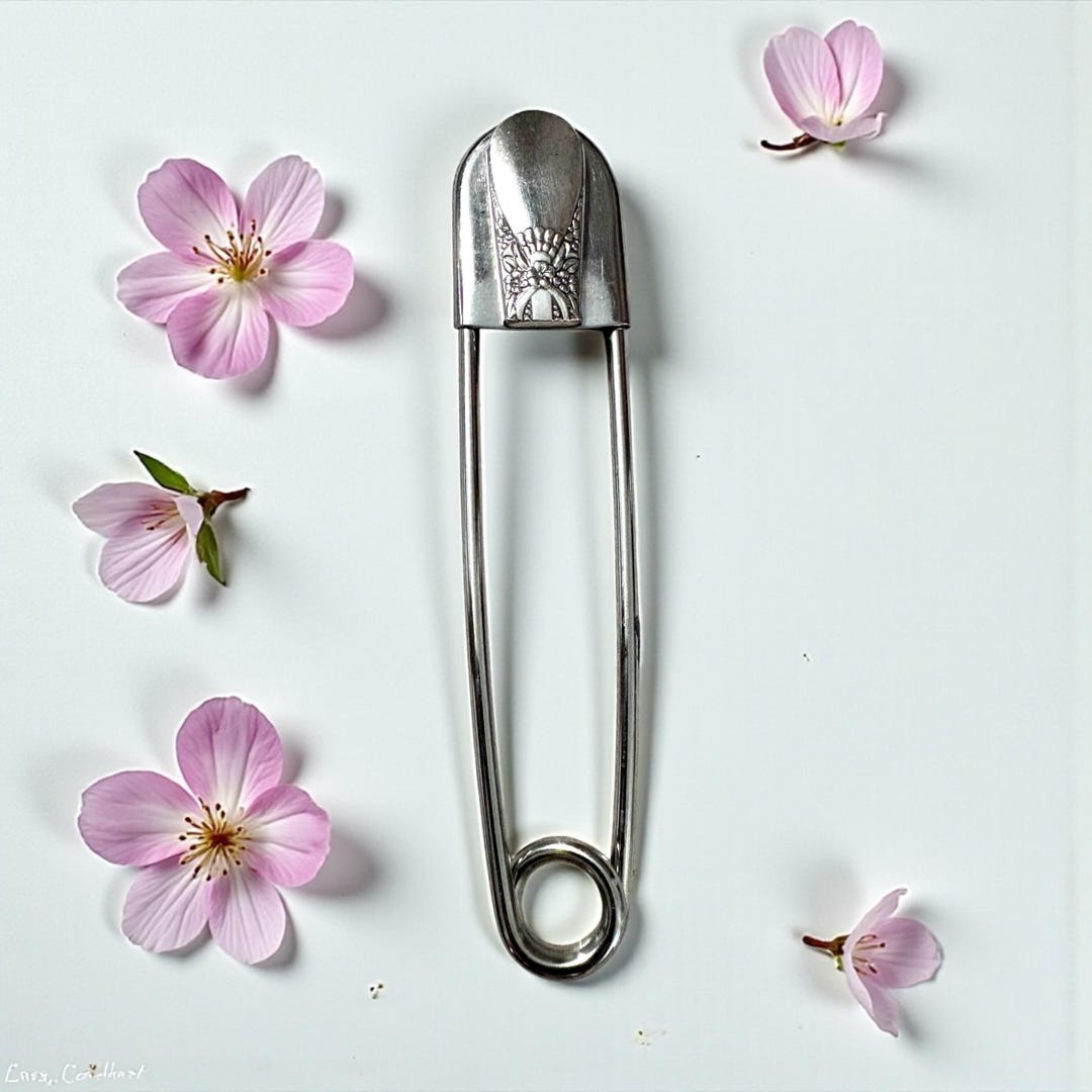 Jumbo Safety Pin Keychain: Antique Silver Spoon End - Etsy