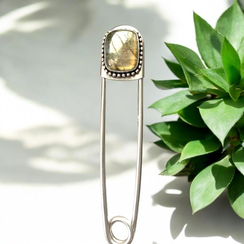 Jumbo Safety Pin Keychain With Labradorite, Scarf Pin, Hat Pin, Key